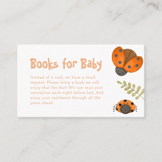 赤ちゃんシャワー用の水色の小さなラディバグ本 エンクロージャーカード (正面)