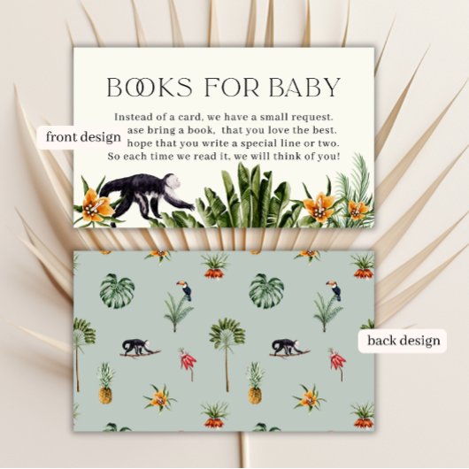 赤ちゃんシャワー用の熱帯ジャングルの少年の本 エンクロージャーカード