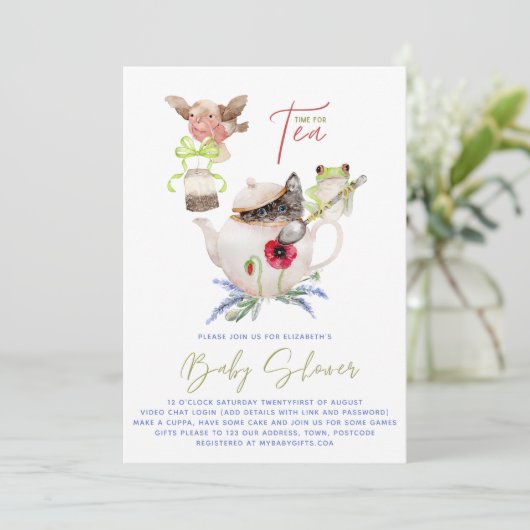 赤ちゃんシャワー用の紅茶パーティの招待状はEnvelを含む。 (スタンド正面)