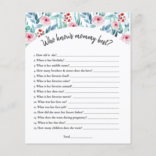 赤ちゃんシャワー用の紙とゲームのシート。 (正面)