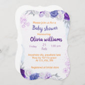 赤ちゃんシャワー用の紫の埃っぽいブルーフローラデライト 招待状 (正面/裏面)