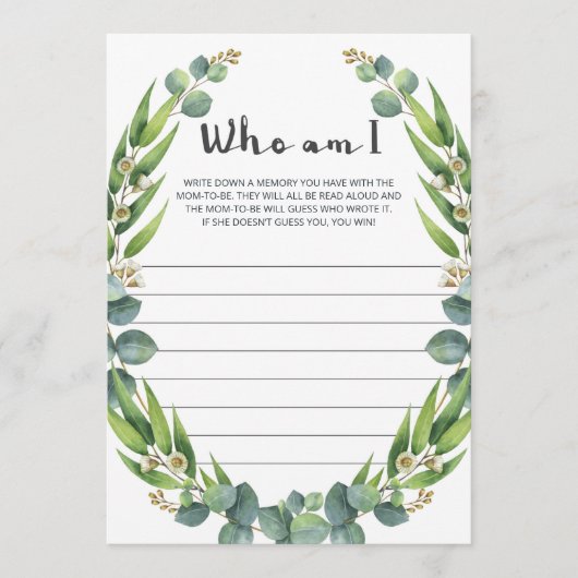 赤ちゃんシャワー用の緑のアイスブレーカーゲーム (正面)