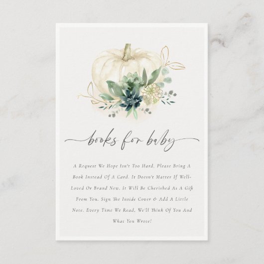 赤ちゃんシャワー用の青い多肉質のカボチャの本 エンクロージャーカード (正面)