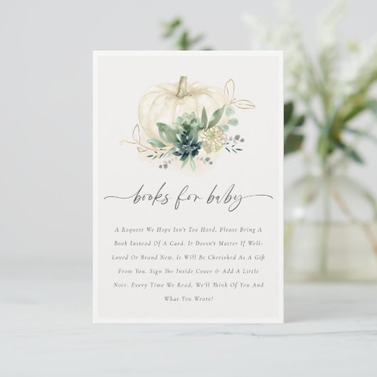 赤ちゃんシャワー用の青い多肉質のカボチャの本 エンクロージャーカード (スタンド正面)