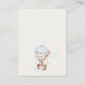 赤ちゃんシャワー用の青い熱気球動物の本 エンクロージャーカード (裏面)