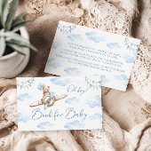 赤ちゃんシャワー用の青い飛行機テディベア弓ブック エンクロージャーカード