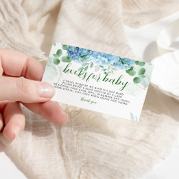 赤ちゃんシャワー用の青紫陽花の本 エンクロージャーカード