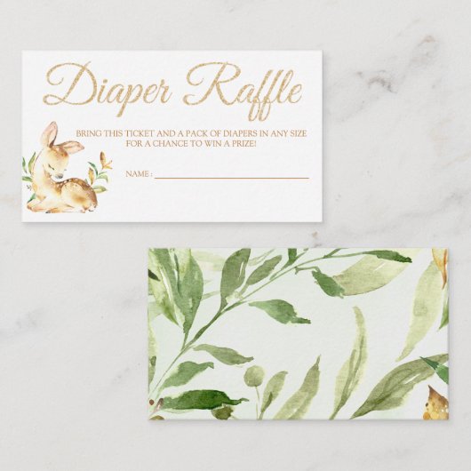 赤ちゃんシャワー用の鹿おむつラッフルカードチケット エンクロージャーカード (正面/裏面)