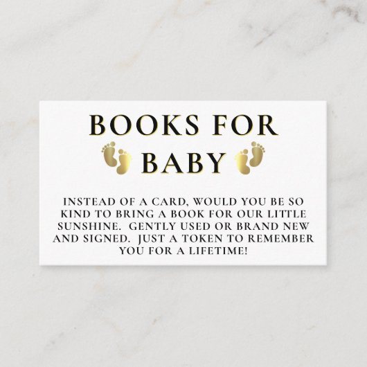 赤ちゃんシャワー用の黄金の足跡の本 エンクロージャーカード (正面)