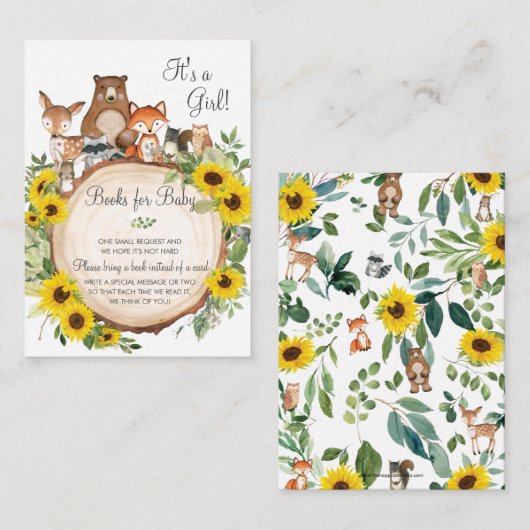 赤ちゃんシャワー用ひまわりウッドランド動物の本 エンクロージャーカード (正面/裏面)
