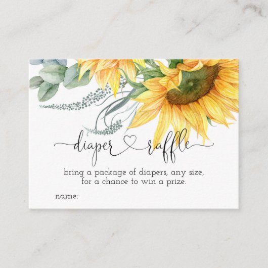 赤ちゃんシャワー用ひまわりオムツラッフル エンクロージャーカード (正面)