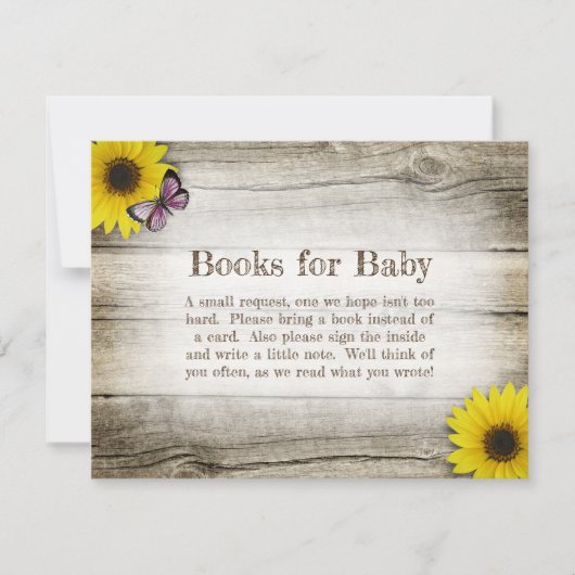 赤ちゃんシャワー用ひまわりピンク蝶の本 招待状 (正面)