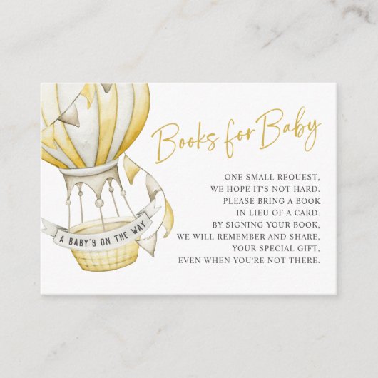 赤ちゃんシャワー用イエローホットエアバルーンブック エンクロージャーカード (正面)