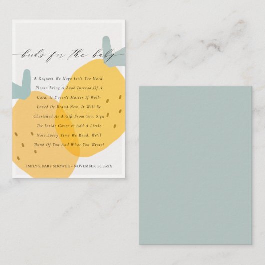 赤ちゃんシャワー用イエローレモンフルーティー柑橘系の本 エンクロージャーカード (正面/裏面)