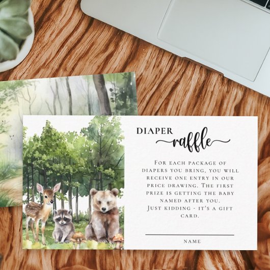 赤ちゃんシャワー用ウッドランド動物おむつラッフルカード エンクロージャーカード