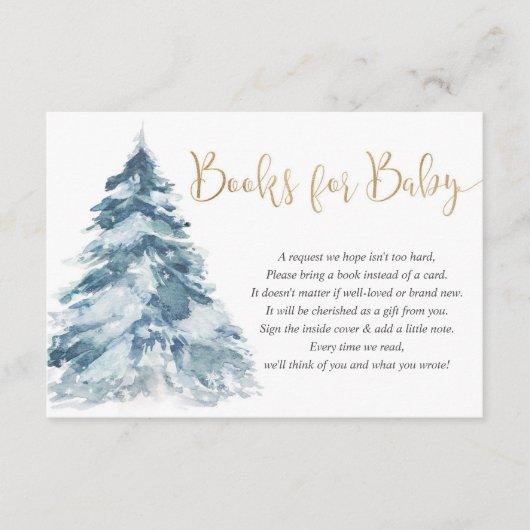 赤ちゃんシャワー用クリスマスツリーと雪の本 エンクロージャーカード (正面)