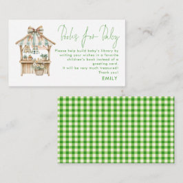 赤ちゃんシャワー用グリーンジンガム農家マーケットブック エンクロージャーカード