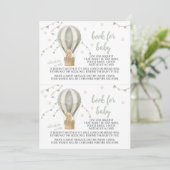 赤ちゃんシャワー用グリーンテディバルーンアドベンチャーブック 招待状 (スタンド正面)