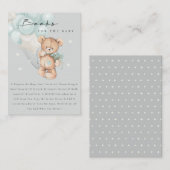 赤ちゃんシャワー用グレーアクアブルーベア風船ブック エンクロージャーカード (正面/裏面)