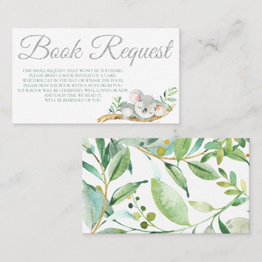 赤ちゃんシャワー用コアラ予約リクエストカード誕生日 名刺 (正面/裏面)