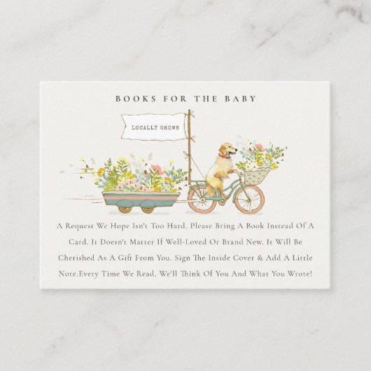 赤ちゃんシャワー用ゴールデンレトリバーフローラブック エンクロージャーカード (正面)