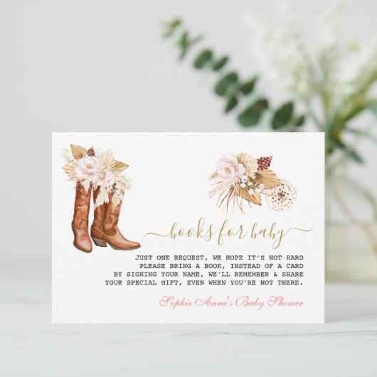 赤ちゃんシャワー用シックなウェスタンブーツ女性のカーボーイブック エンクロージャーカード (スタンド正面)