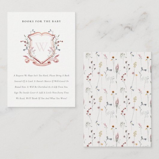 赤ちゃんシャワー用シックなピンクのワイルドフラワークレストブック エンクロージャーカード (正面/裏面)
