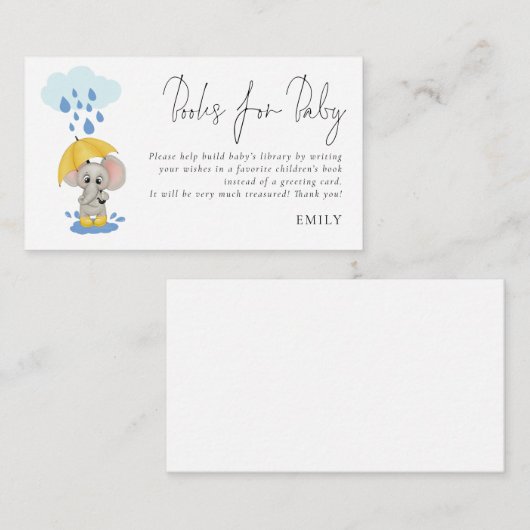 赤ちゃんシャワー用ゾウ傘スクリプトブック エンクロージャーカード (正面/裏面)