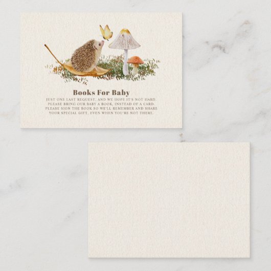赤ちゃんシャワー用ハリネズミ蝶の本 エンクロージャーカード (正面/裏面)