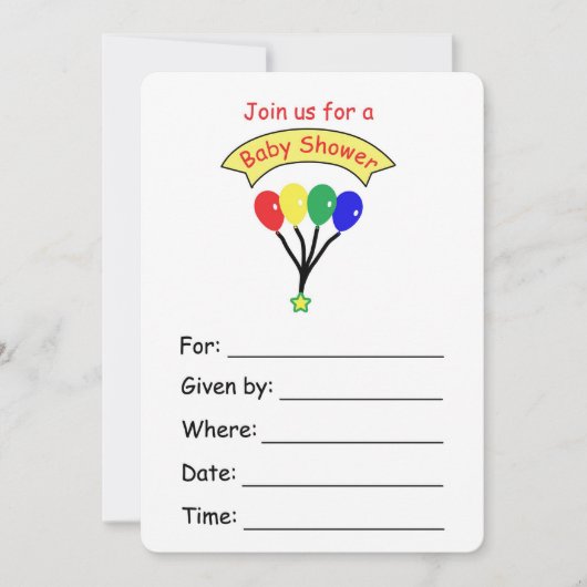 赤ちゃんシャワー用バルーン招待状 招待状 (正面)