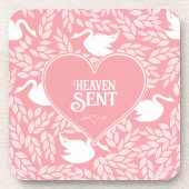 赤ちゃんシャワー用ピンクと白の白鳥パターン コースター (正面)