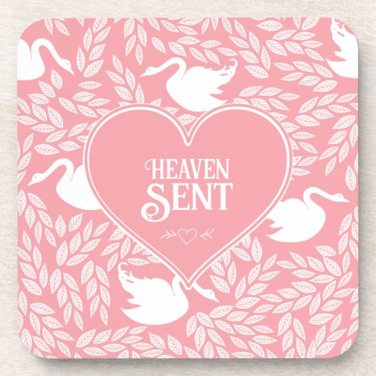 赤ちゃんシャワー用ピンクと白の白鳥パターン コースター (正面)