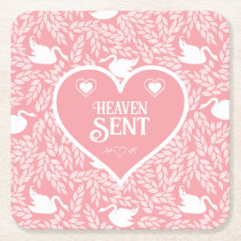 赤ちゃんシャワー用ピンクと白の白鳥パターン スクエアペーパーコースター