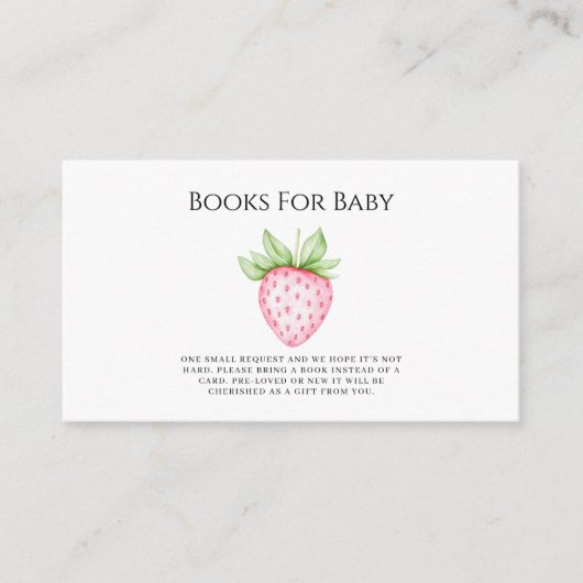 赤ちゃんシャワー用ピンクのイチゴ本 エンクロージャーカード (正面)