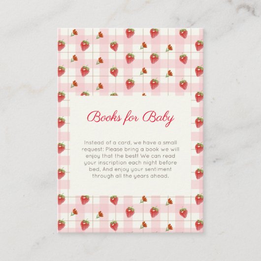 赤ちゃんシャワー用ピンクのストロベリージンガム本 エンクロージャーカード (正面)