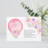赤ちゃんシャワー用ピンクのフローラバルーンブック エンクロージャーカード (スタンド正面)