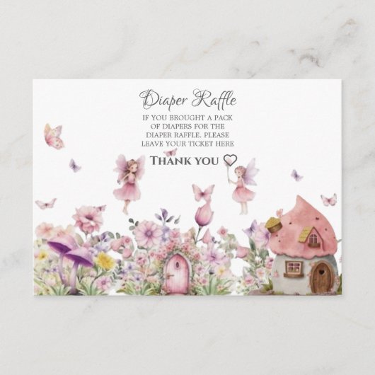 赤ちゃんシャワー用ピンクの妖精おむつラッフルカード エンクロージャーカード (正面)