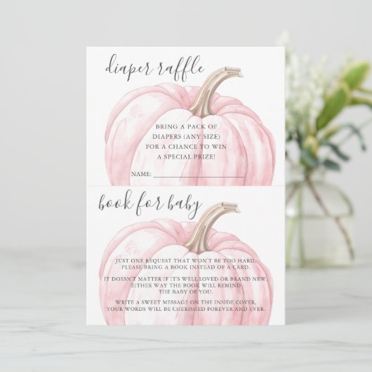 赤ちゃんシャワー用ピンクカボチャおむつラッフルブック 招待状 (スタンド正面)