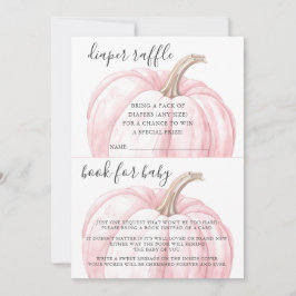 赤ちゃんシャワー用ピンクカボチャおむつラッフルブック 招待状
