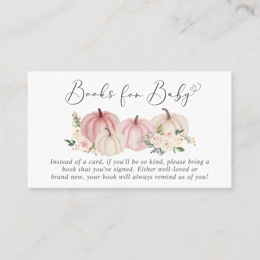 赤ちゃんシャワー用ピンクカボチャフローラブック エンクロージャーカード (正面)