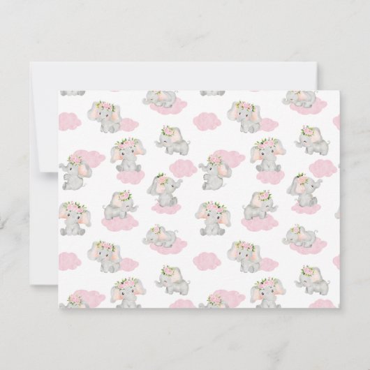 赤ちゃんシャワー用ピンクゾウサンキューカード サンキューカード (裏面)