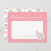 赤ちゃんシャワー用ピンクゾウサンキューカード サンキューカード (正面/裏面)