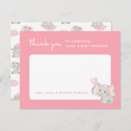 赤ちゃんシャワー用ピンクゾウサンキューカード サンキューカード