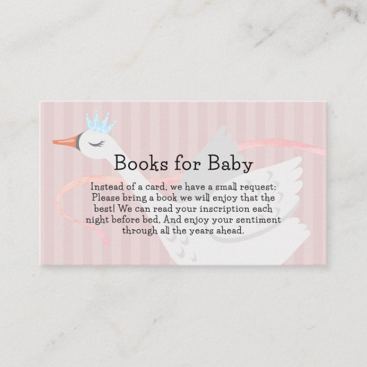 赤ちゃんシャワー用ピンクプリンセススワンの本 エンクロージャーカード (正面)