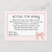 赤ちゃんシャワー用ピンクボウ&フラワーベビー エンクロージャーカード (正面)