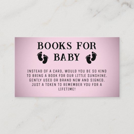 赤ちゃんシャワー用ピンク色のビネットの足跡の本 エンクロージャーカード (正面)