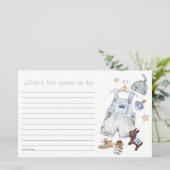 赤ちゃんシャワー用ママ用の青い赤ちゃん服アドバイス (スタンド正面)