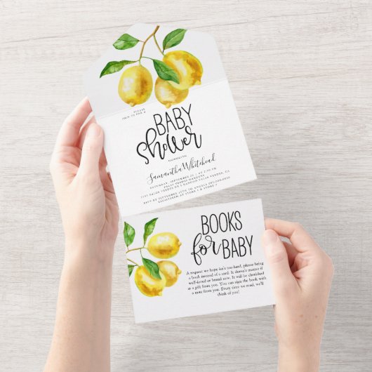 赤ちゃんシャワー用レモンドロップウォーターカラーブック オールインワン招待状 (貼ってはがせる)