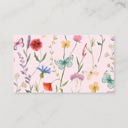 赤ちゃんシャワー用ワイルドフラワーピンクの女の子の本 エンクロージャーカード (裏面)