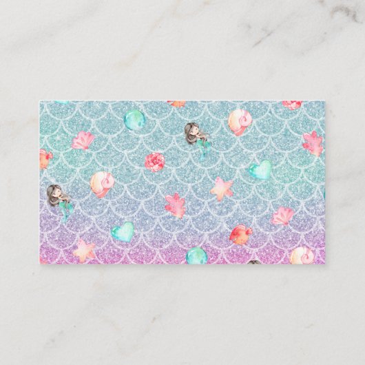 赤ちゃんシャワー用紫マーメイドブックリクエストカード 名刺 (裏面)